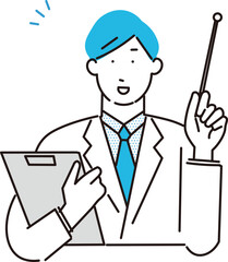 患者にアドバイスする医師ー人差し指ー上半身ーシンプルベクターイラスト素材