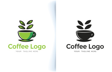 Vector modern coffee cup bean and coffee shop logo with label