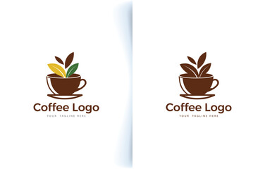 Vector modern coffee cup bean and coffee shop logo with label