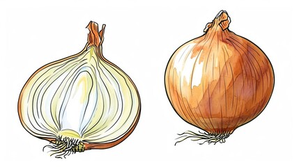 a whole ripe onion and its half