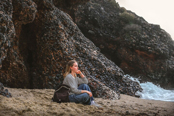 Travel.Solo travel,Retrit travel.wellness Solitude, wildlife,mental health,conscious travel,travel Travel sea banner,retreat, perspective, deserted beach