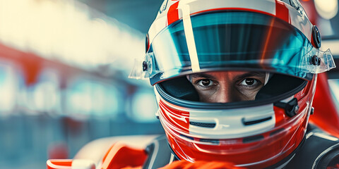 portrait of a racer in a helmet - obrazy, fototapety, plakaty