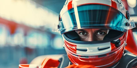 Foto op Canvas portrait of a racer in a helmet © Oleksandr