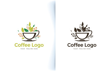 Vector modern coffee cup bean and coffee shop logo with label