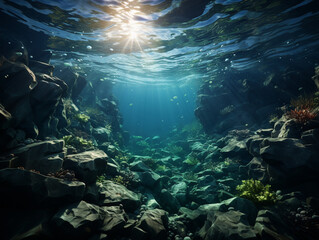 Fototapeta na wymiar Arctic Landscape with Underwater Iceberg in the Ocean or Sea created with Generative Ai