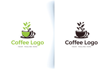 Vector modern coffee cup bean and coffee shop logo with label