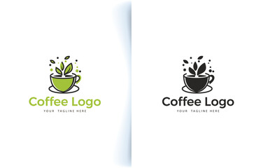 Vector modern coffee cup bean and coffee shop logo with label
