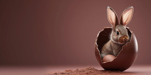 bunny inside a chocolate egg - obrazy, fototapety, plakaty