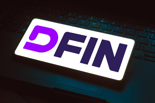 January 22, 2024, Brazil. In this photo illustration, the Donnelley Financial Solutions, Inc. (DFIN) logo is displayed on a smartphone screen.