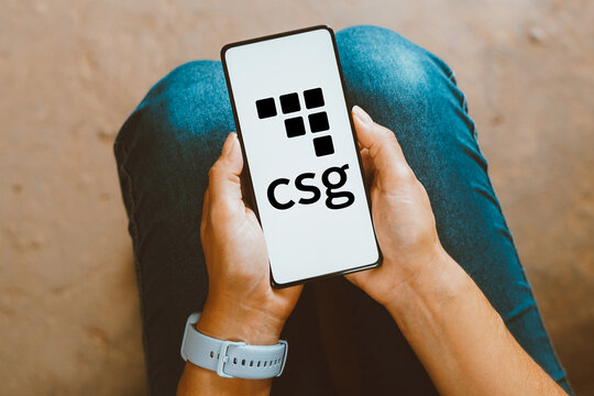 January 22, 2024, Brazil. In this photo illustration, the CSG Systems International, Inc. logo is displayed on a smartphone screen.