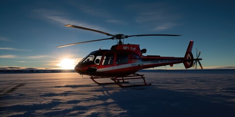 Helicopter flying high in the mountains. A helicopter flies in the sky. Generative AI. View of a flying helicopter. Adventure composite. Beautiful mountain landscape
