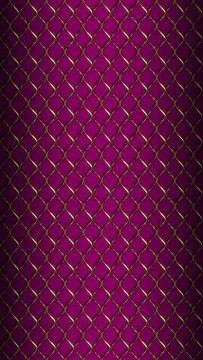 Luxury golden metal Fence Wire Mesh grid Seamless Pattern Background. Luxury Golden curved zig zag wavy lines pattern moving from right to left seamless looped animation over pink color background.