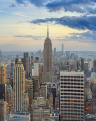 big skyline New York City panorama after sunset at night with a view of empire state building