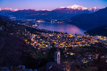 Panorama of Lake Como from Ossuccio, with Bellagio, the town of Ossuccio, and the Church of the...