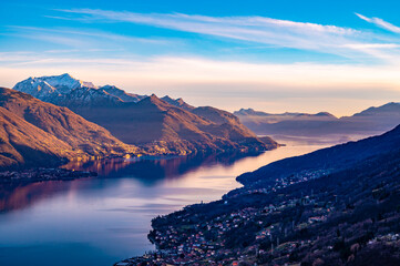 View of Lake Como in winter, looking south, from Musso, with the mountains above, Dervio, and the...