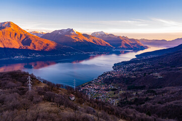 View of Lake Como in winter, looking south, from Musso, with the mountains above, Dervio, and the...