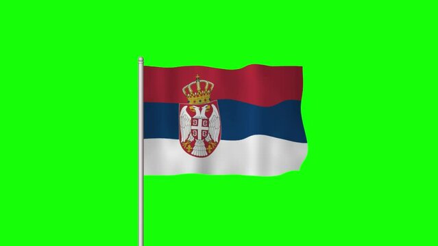 National Flag of Serbia Waving on a Green Screen