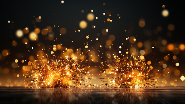 Festive Golden Firework Salute Burst on Transparent Background, Generative AI.
