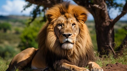 Majestic lion in the african savannah, showcasing the essence of the breathtaking wildlife