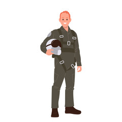 Military man pilot of air force cartoon characters wearing uniform holding helmet isolated on white © Iryna Petrenko