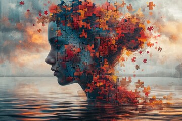 Mosaic of the Mind: The Unfinished Symphony of a Puzzle-Entwined Psyche - obrazy, fototapety, plakaty