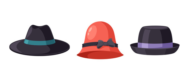 Classic Spring Hats, Fedora, Cloche And Trilby Timeless Male And Female Accessories, Providing Stylish Sun Protection