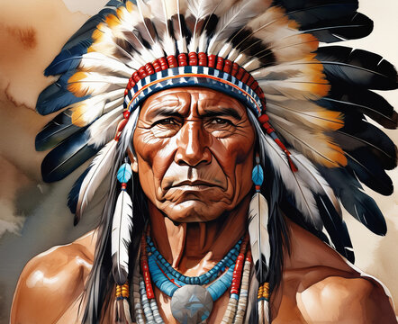 Illustration of a Native American, Indian, tribal leader