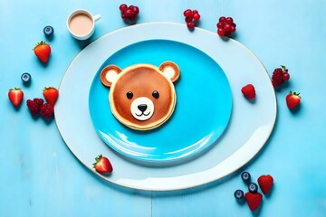 teddy bear on plate with fork and spoon