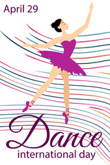 Dance Day. Ballerina and waves on a transparent background.