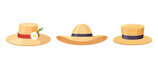 Classic Summer Panama Hats, Woven From Natural Straw, Provide Stylish Sun Protection. Wide Brim And Lightweight Design
