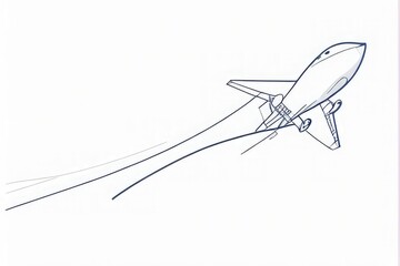 outline stroke Sketch of flying airplane on white.  Editable black and white line art drawing Ai art
