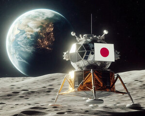 Fototapeta na wymiar Chandrayaan Moon Sniper successful landing on the moon with Japan flag AI generated