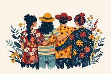 Happy friendship day with back view of friend group illustration having fun and enjoy