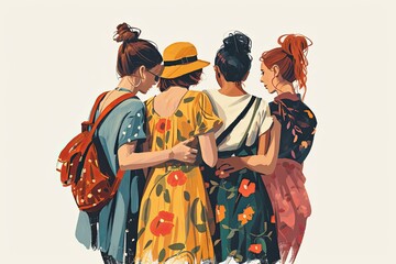 Happy friendship day with back view of friend group illustration having fun and enjoy