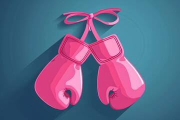 A pair of boxing gloves hanging, symbolizing the fight against cancer, World Cancer Day, flat illustration
