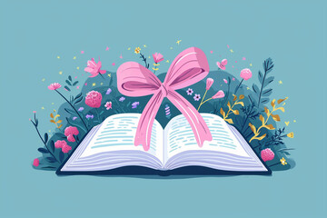 An open book with educational material on cancer prevention, World Cancer Day, flat illustration