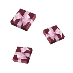 levitation of beautiful gift boxes with bows
