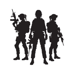 Tactical Choreography: Army Soldier Silhouette Ensemble Executing Military Movements with Precision - Military Illustration - Military Vector
