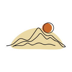 mountain and sun  in continuous line drawing style . line art  . vector illustration, one line art, abstract background,