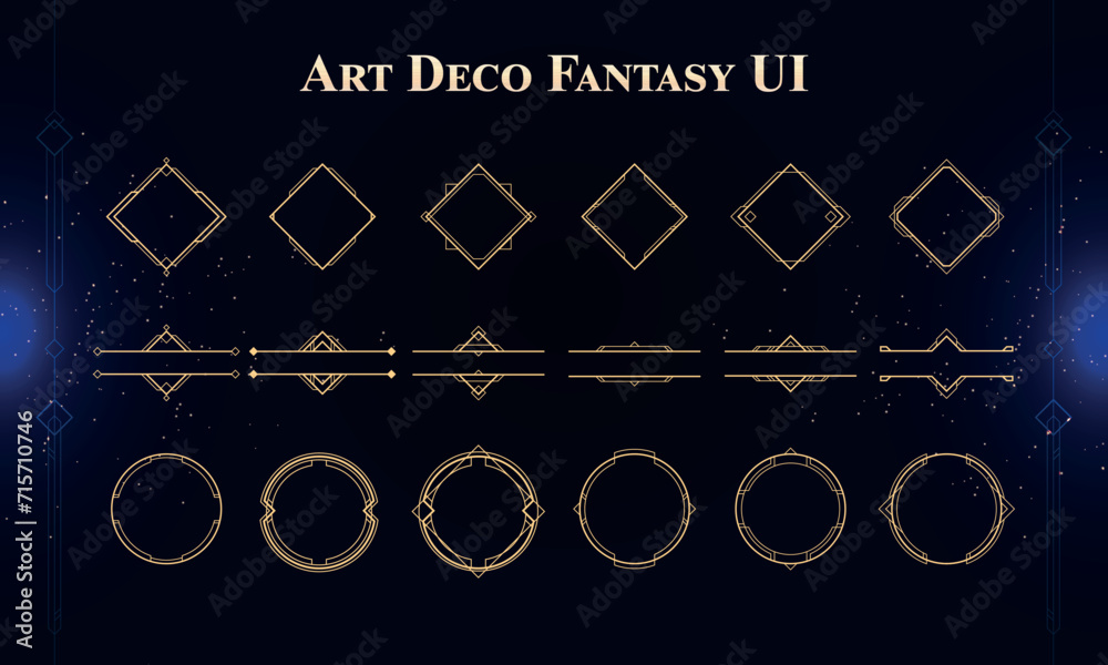 Sticker set of art deco modern user interface elements. fantasy magic hud. good for game ui. vector illustra