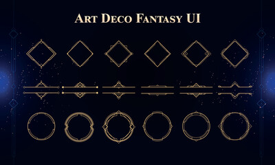 Set of Art Deco Modern User Interface Elements. Fantasy magic HUD. Good for game UI. Vector Illustration EPS10