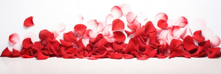 Minimalist Elegance of Red Rose Petals - Velvety Texture on White Background, Valentine's Day Concept