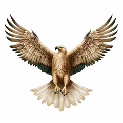 Obraz premium A single Saudi Arabian Eagle is flying isolated on a white background in the top view