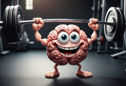 Human brain lifts a barbell in gym. Generative AI
