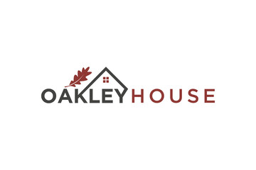 Home house design logo with oak leaf elements, real estate business property
