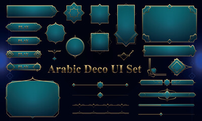 Set of Art Deco Modern User Interface Elements. Fantasy magic HUD with arabian elements. Template for rpg game interface. Vector Illustration EPS10 - obrazy, fototapety, plakaty