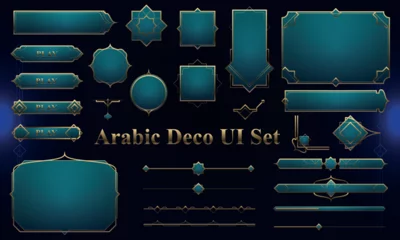 Foto op Plexiglas Set of Art Deco Modern User Interface Elements. Fantasy magic HUD with arabian elements. Template for rpg game interface. Vector Illustration EPS10 © Oniks Astarit