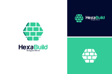 Vector hexagon build brick construction real estate business logo design template