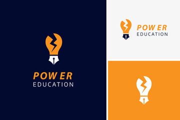 Vector creative education idea symbol with lightning power energy logo design concept