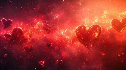 Dreamlike Heart Constellation - Panoramic Misty Space with Warm Glow, Valentine's Day Concept